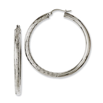 Stainless Steel Half Textured & Polished Hollow Hoop Earrings