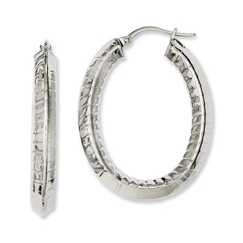 Stainless Steel Textured Hollow Oval Hoop Earrings