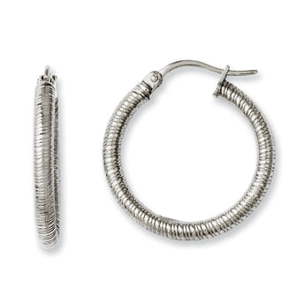 Stainless Steel Textured 20mm Hollow Hoop Earrings - Birthstone Company