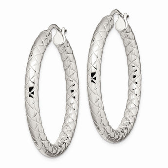 Stainless Steel Textured & Polished 30mm Hollow Hoop Earrings