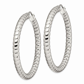 Stainless Steel Textured & Polished Hollow 45mm Hoop Earrings