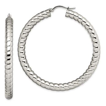 Stainless Steel Textured & Polished Hollow 45mm Hoop Earrings