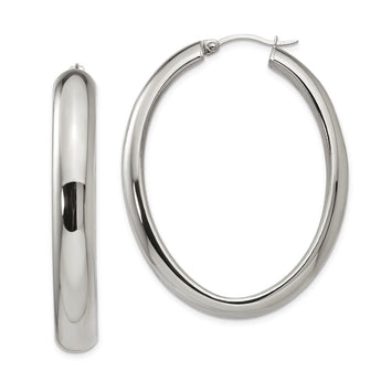 Stainless Steel Polished Hollow Oval Hoop Earrings