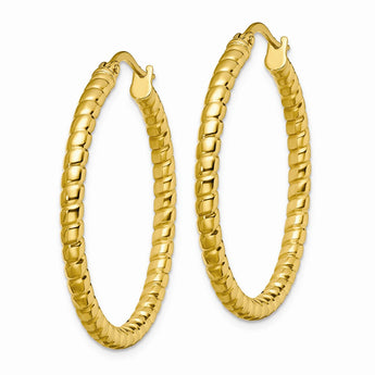 Stainless Steel Yellow IP-plated Textured Hollow Hoop Earrings