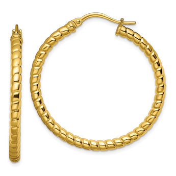 Stainless Steel Yellow IP-plated Textured Hollow Hoop Earrings