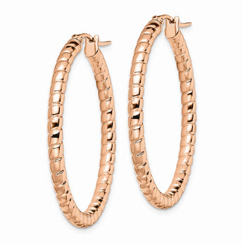 Stainless Steel Pink IP-plated Textured 30mm Hollow Hoop Earrings