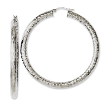 Stainless Steel Textured & Polished Hollow Hoop Earrings - Birthstone Company