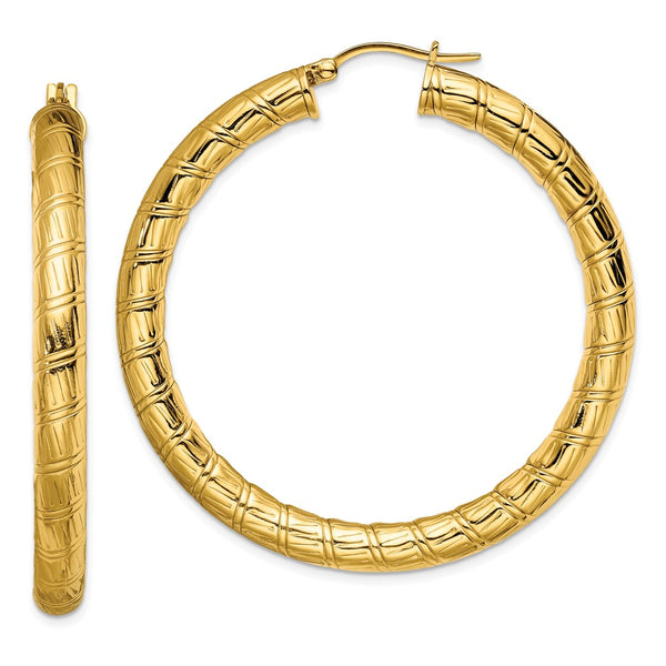 Stainless Steel Yellow IP-plated Textured Hollow Hoop Earrings