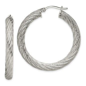 Stainless Steel Textured Hollow Hoop Earrings