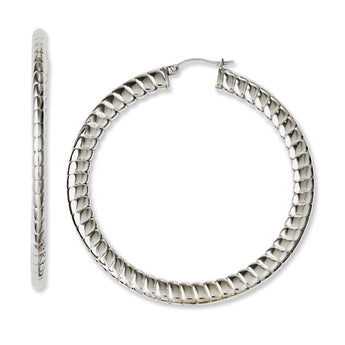 Stainless Steel Textured Hollow Hoop Earrings - Birthstone Company