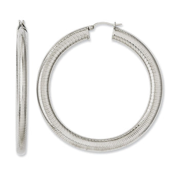 Stainless Steel Textured Hollow Hoop Earrings - Birthstone Company