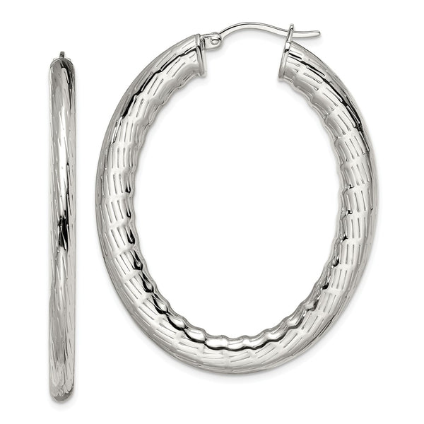 Stainless Steel Textured Hollow Oval Hoop Earrings