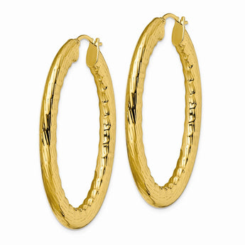 Stainless Steel Yellow Ion-plated Textured Hollow Oval Hoop Earrings