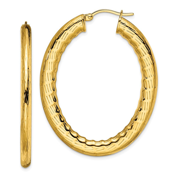 Stainless Steel Yellow Ion-plated Textured Hollow Oval Hoop Earrings