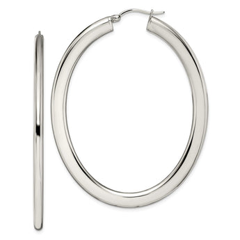 Stainless Steel Polished Hollow Oval Hoop Earrings