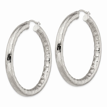 Stainless Steel Textured & Polished Hollow Hoop Earrings