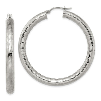 Stainless Steel Textured & Polished Hollow Hoop Earrings