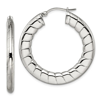 Stainless Steel Textured Hollow Hoop Earrings