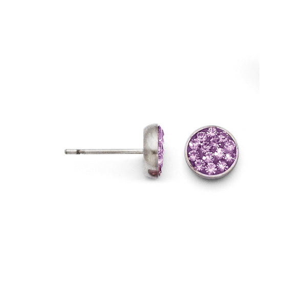 Stainless Steel Light Purple Crystal Post Earrings