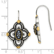Stainless Steel Blue Glass Yellow IP-plated Accent Antiqued Earrings