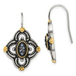 Stainless Steel Blue Glass Yellow IP-plated Accent Antiqued Earrings