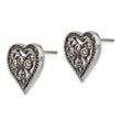 Stainless Steel Marcasite Textured Heart Post Earrings