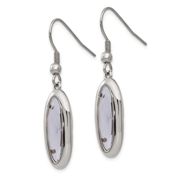 Stainless Steel Polished Glass Oval Shepherd Hook Dangle Earrings