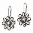 Stainless Steel Polished/Antiqued CZ Flower Leverback Earrings