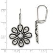 Stainless Steel Polished/Antiqued CZ Flower Leverback Earrings