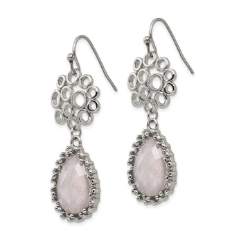 Stainless Steel Polished Rose Quartz Shepherd Hook Earrings