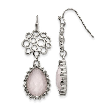 Stainless Steel Polished Rose Quartz Shepherd Hook Earrings