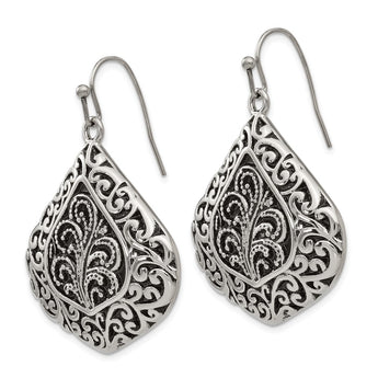 Stainless Steel Polished/Antiqued Shepherd Hook Earrings