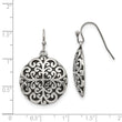 Stainless Steel Polished/Antiqued Circle Dangle Earrings