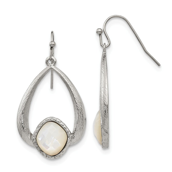 Stainless Steel Polished/Textured Mother of Pearl Earrings