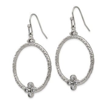 Stainless Steel Polished/Textured CZ Shepherd Hook Earrings