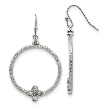 Stainless Steel Polished/Textured CZ Shepherd Hook Earrings