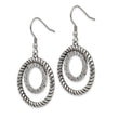 Stainless Steel Polished and Antiqued CZ Circle Dangle Earrings