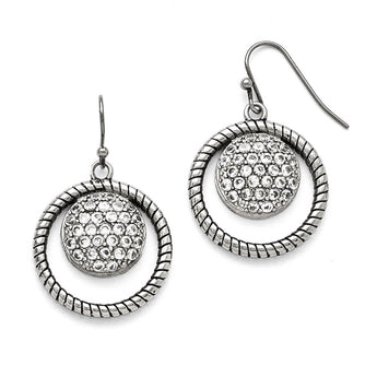 Stainless Steel Polished Circle CZ Shepherd Hook Earrings