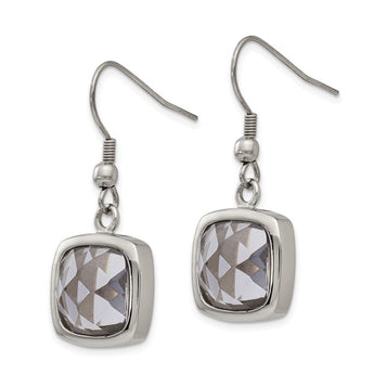 Stainless Steel Polished Square Glass Shepherd Hook Earrings