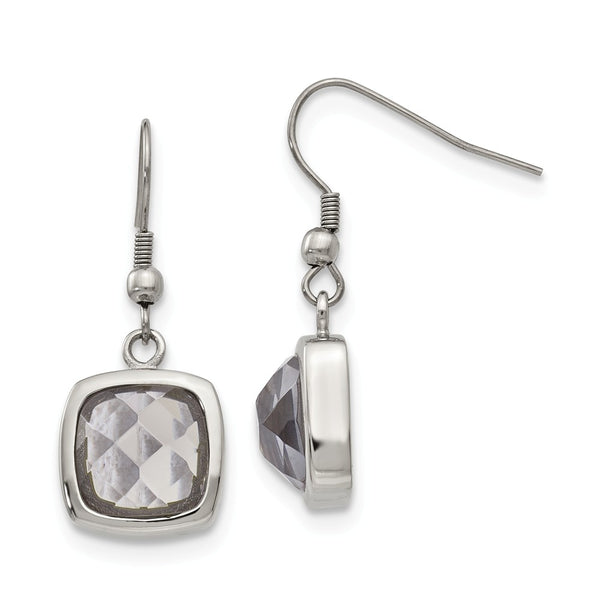 Stainless Steel Polished Square Glass Shepherd Hook Earrings