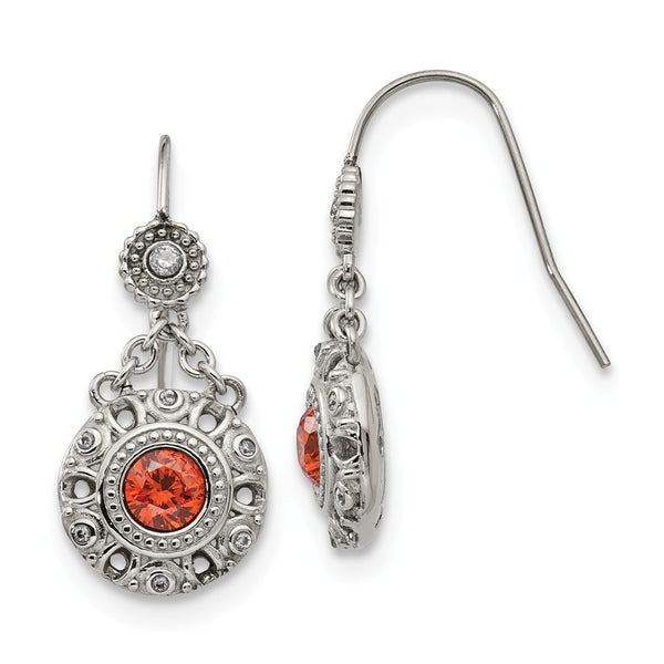 Stainless Steel Polished Red and Clear CZ Circle Earrings