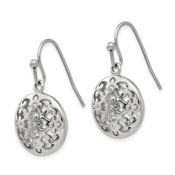 Stainless Steel Polished CZ Circle Shepherd Hook Earrings