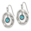 Stainless Steel Polished Wavy Circle Blue Glass Earrings