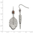 Stainless Steel Polished Smoky Quartz Feather Earrings