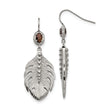 Stainless Steel Polished Smoky Quartz Feather Earrings