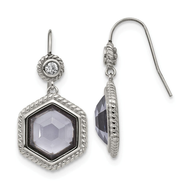 Stainless Steel Polished/Antiqued Glass and CZ Earrings