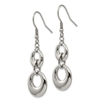 Stainless Steel Polished Circle Shepherd Hook Dangle Earrings