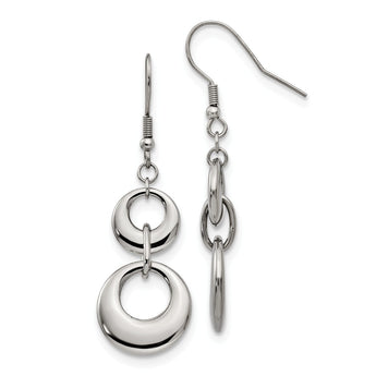 Stainless Steel Polished Circle Shepherd Hook Dangle Earrings