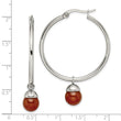 Stainless Steel Polished Hoop w/Red Agate Bead Earrings