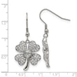 Stainless Steel Polished 4-Leaf Clover w/CZ Shepherd Hook Earrings